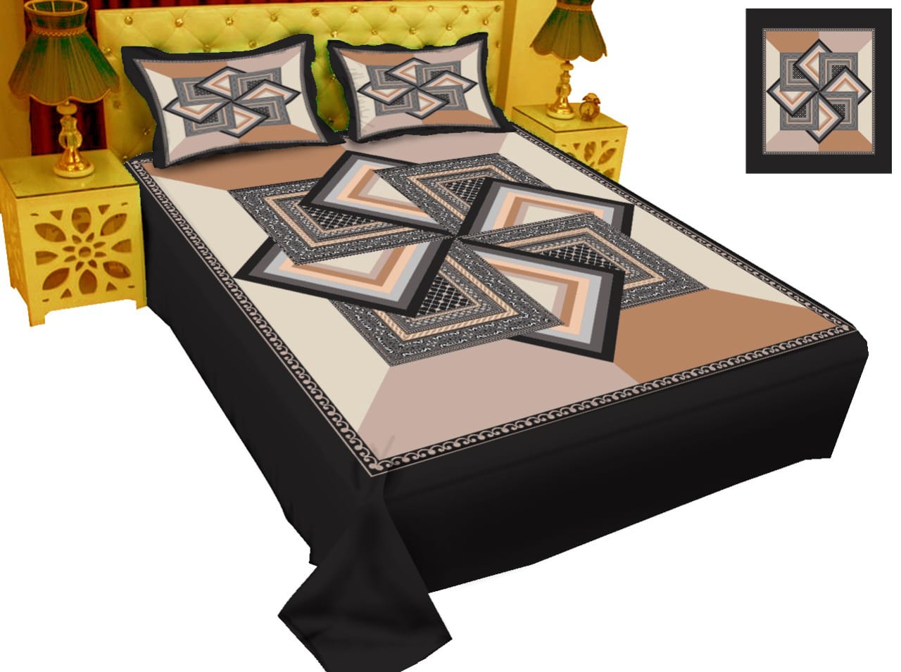 Luxury Panel Bed sheet With Two Matching Pillow Covers - additional view