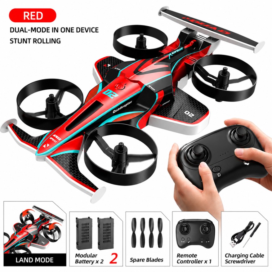 Drift Deformable RC Flying Drift Car 2 in One Air Ground Quadcopter Remote Control Electric Racing Toy for Boys Gift 1/30 Scale - additional view