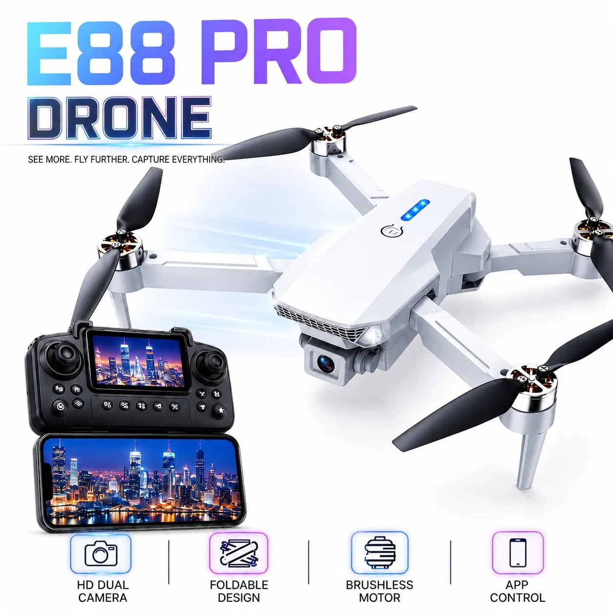 E88 Pro drone  Dual Camera Foldable Drone with Screen Remote - additional view