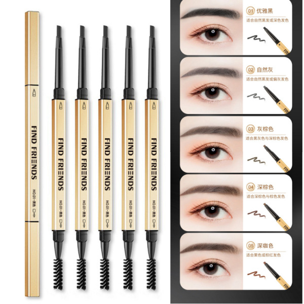 Double Headed Automatic Waterproof FIND FRIENDS Eyebrow Pencil With Brush - 01 Black
