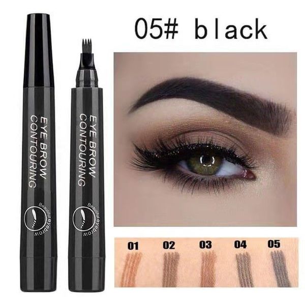 Eyebrow Pen Liquid Waterproof Microblading Long Lasting Natural Beauty Looking 4 Fork Tip Tattoo Makeup Pencil - 5#Black