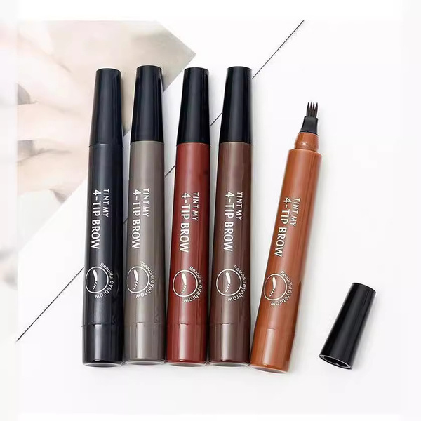 Eyebrow Pen Liquid Waterproof Microblading Long Lasting Natural Beauty Looking 4 Fork Tip Tattoo Makeup Pencil - 4#Gray brown