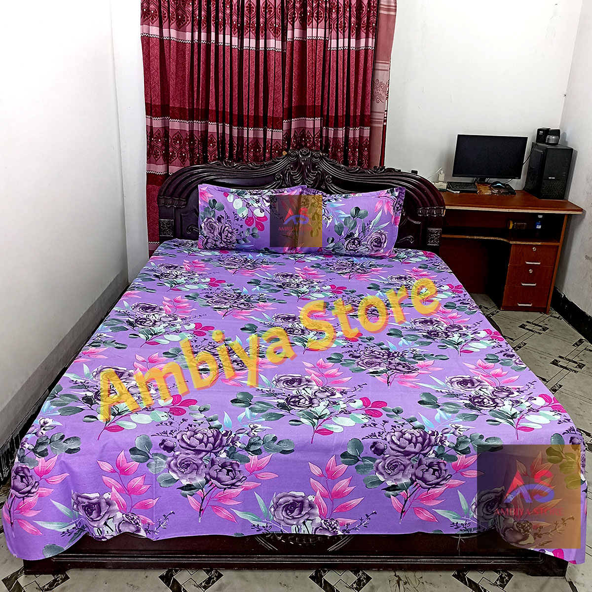 AC HOME TEX King Size Bed sheet With Two Pillow Covers