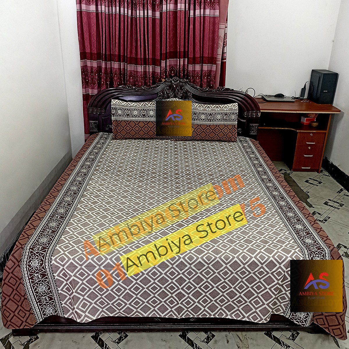 AC HOME TEX King Size Bed sheet With Two Pillow Covers