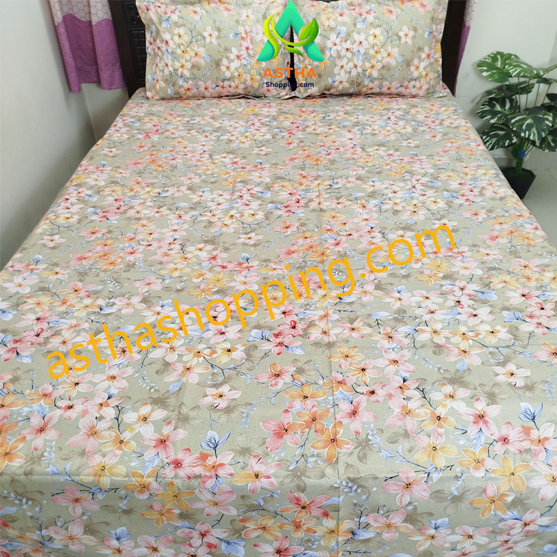 AC HOME TEX King Size Bed sheet With Two Pillow Covers