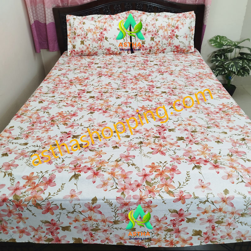 AC HOME TEX King Size Bed sheet With Two Pillow Covers