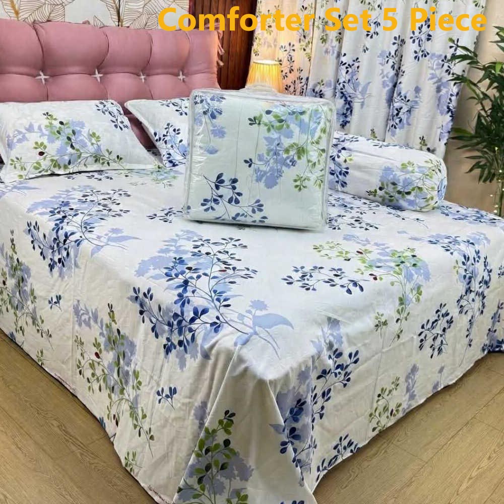Premium 5 Piece Twill Cotton Comforter Set – King Size