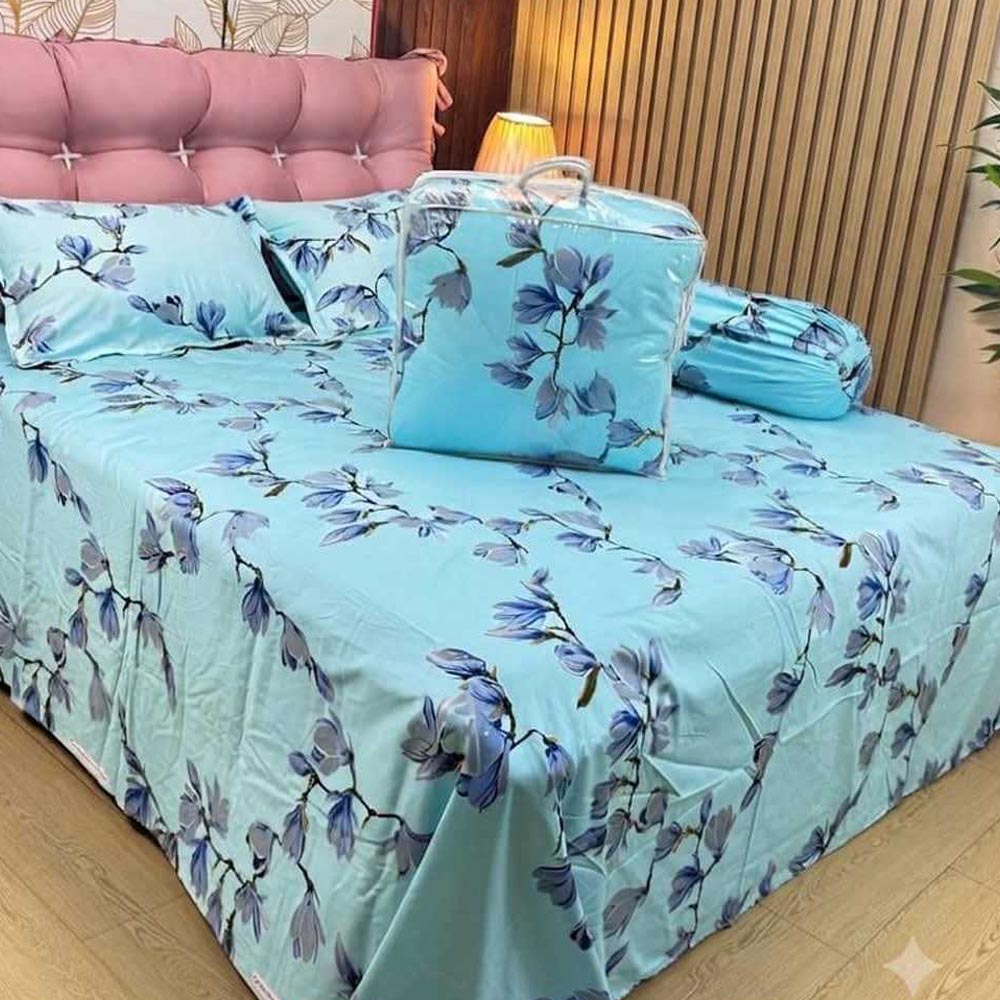 Luxury Twill Cotton 5 Piece Comforter Set – King Size Bed Sheet & Pillow Covers